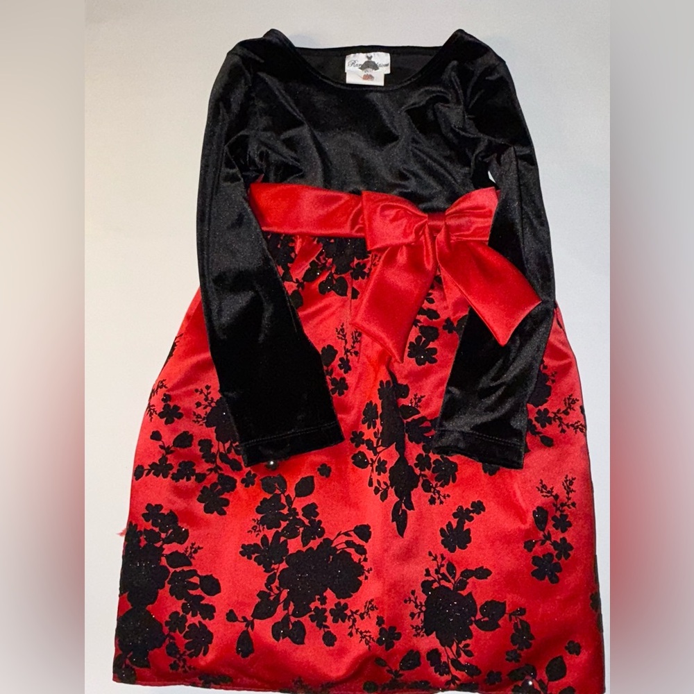 Elegant Black and Red Floral Dress